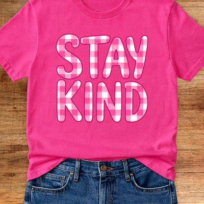 Stay Kind Gingham Teacher T-Shirt - teachngear