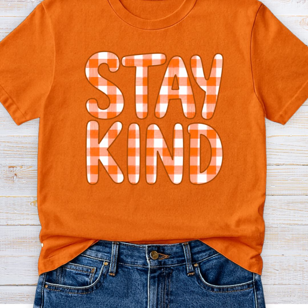Stay Kind Gingham Teacher T-Shirt - teachngear
