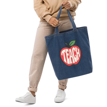Teach Apple Denim Cotton Organic Teacher Carryall - teachngear