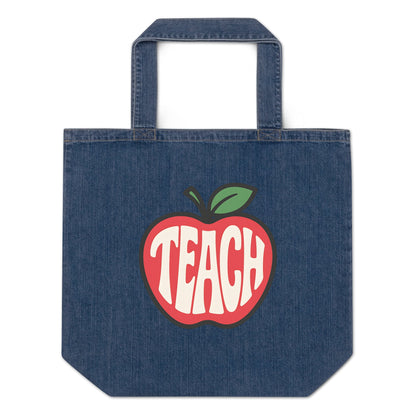 Teach Apple Denim Cotton Organic Teacher Carryall - teachngear