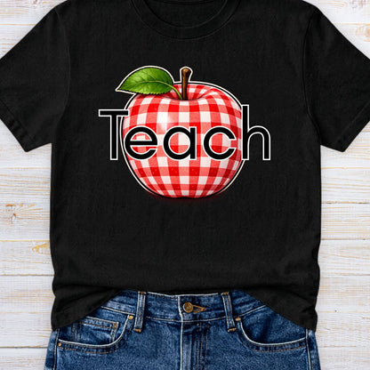 Teach Gingham Apple Teacher T-Shirt - teachngear