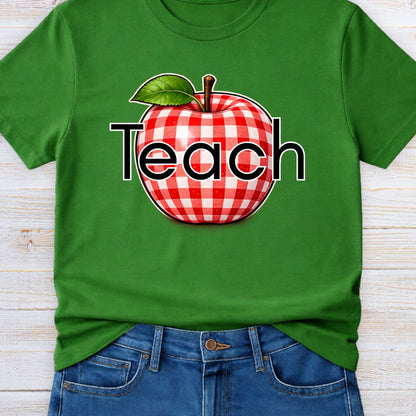 Teach Gingham Apple Teacher T-Shirt - teachngear