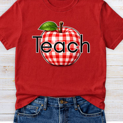 Teach Gingham Apple Teacher T-Shirt - teachngear