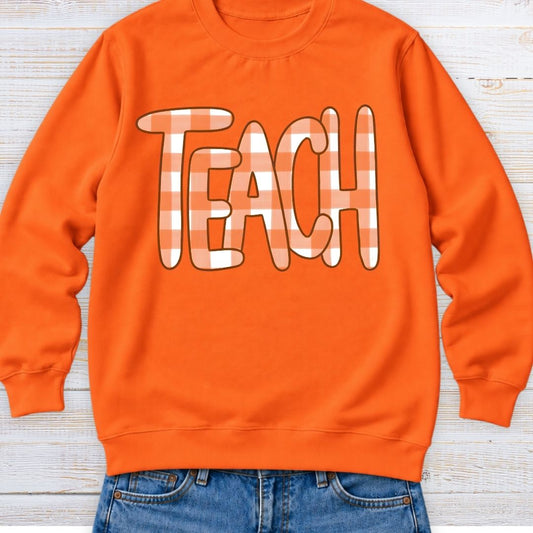 Teach Gingham Teacher Sweatshirt - teachngear