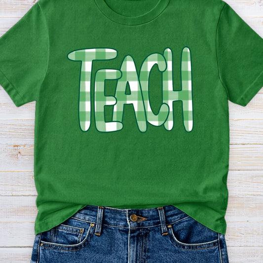 Teach Gingham Teacher T-Shirt - teachngear