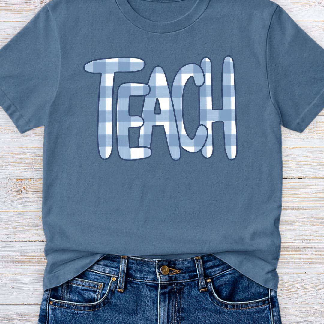 Teach Gingham Teacher T-Shirt - teachngear