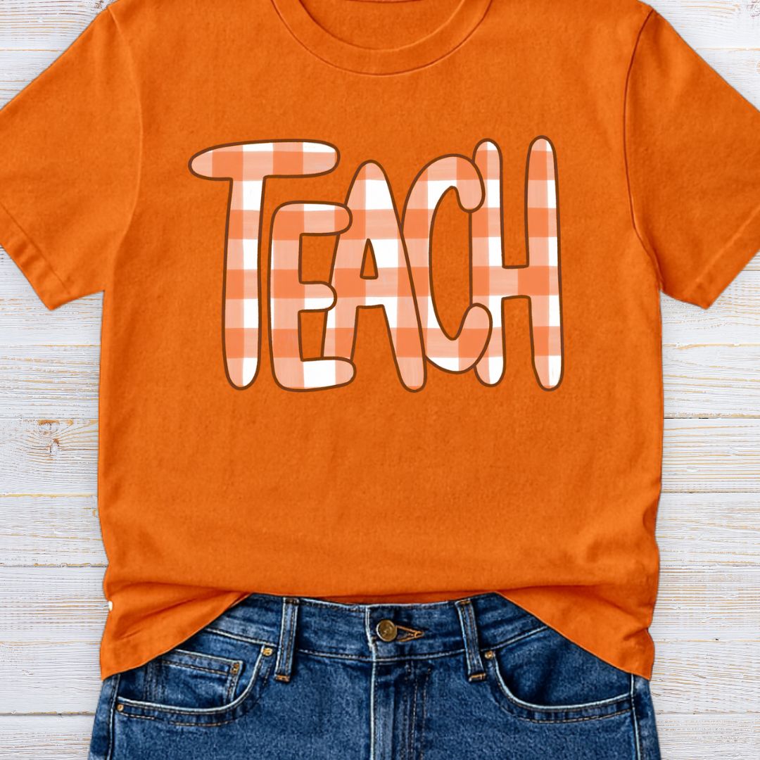 Teach Gingham Teacher T-Shirt - teachngear