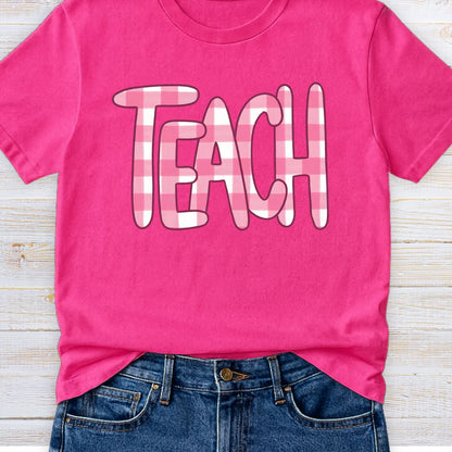 Teach Gingham Teacher T-Shirt - teachngear
