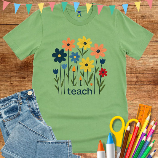Teach Minimal Flowers Teacher T-Shirt - teachngear