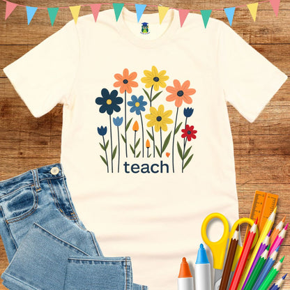 Teach Minimal Flowers Teacher T-Shirt - teachngear
