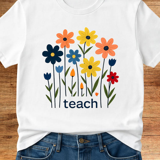 Teach Minimal Flowers Teacher T-Shirt - teachngear