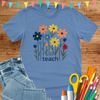Teach Minimal Flowers Teacher T-Shirt - teachngear