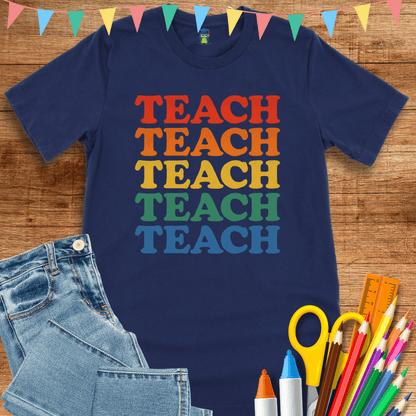 Teach Retro Colors Teacher T-Shirt - teachngear