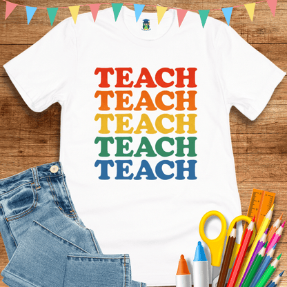 Teach Retro Colors Teacher T-Shirt - teachngear