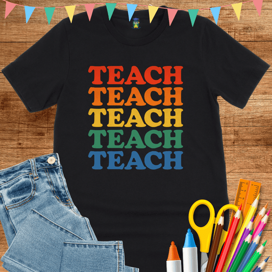 Teach Retro Colors Teacher T-Shirt - teachngear