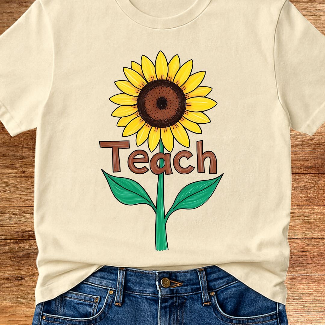 Teach Sunflower Teacher T-Shirt - teachngear