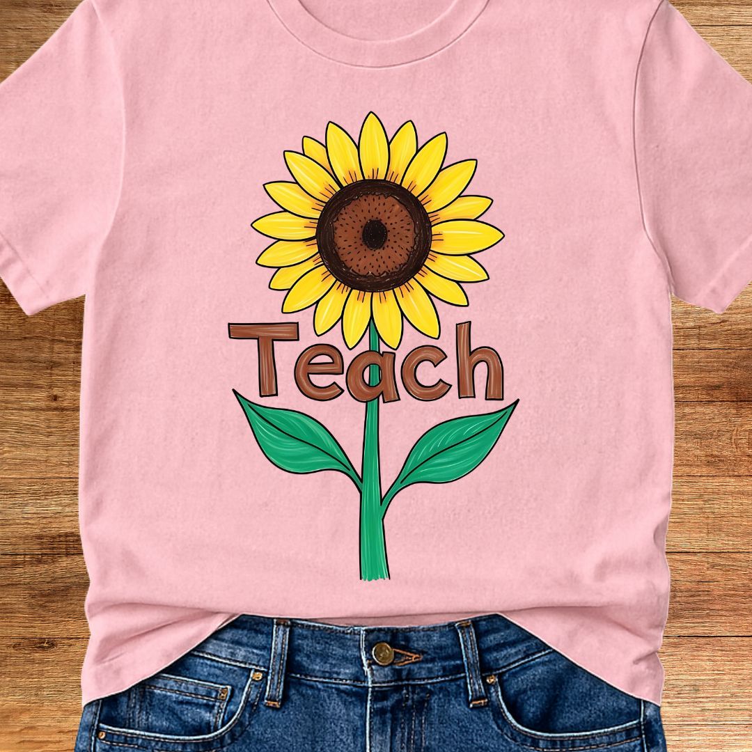 Teach Sunflower Teacher T-Shirt - teachngear