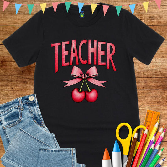 Teacher with Cherries Teacher T-Shirt - teachngear