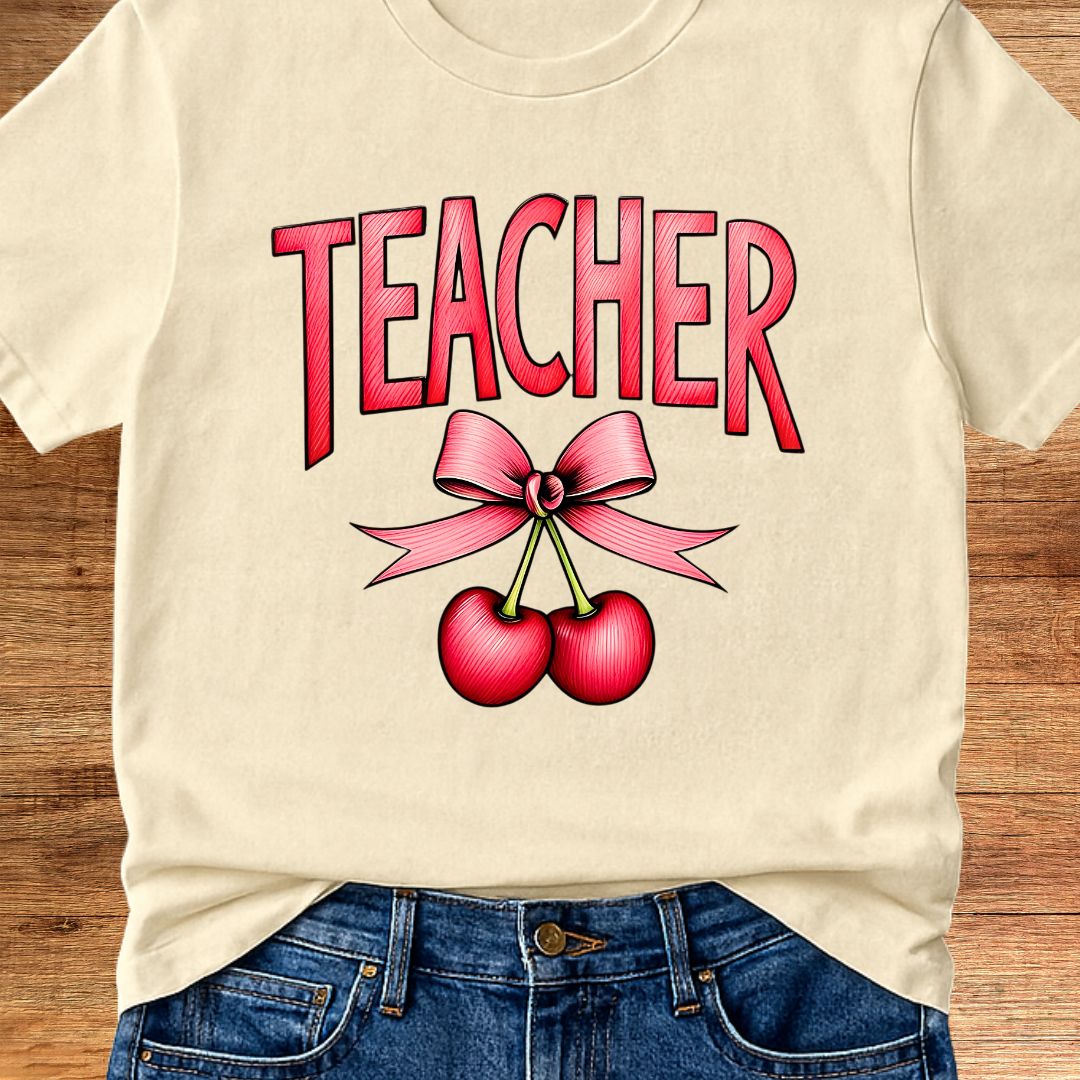 Teacher with Cherries Teacher T-Shirt - teachngear