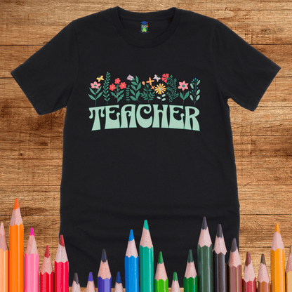 Teacher with Flowers Teacher Shirt - teachngear