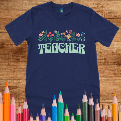 Teacher with Flowers Teacher Shirt - teachngear