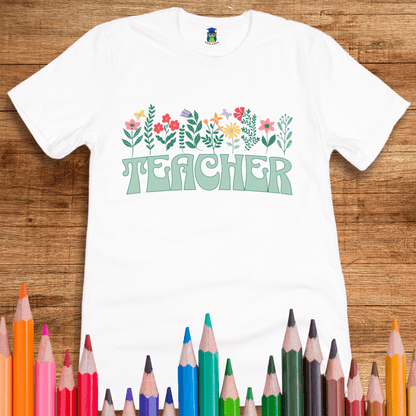 Teacher with Flowers Teacher Shirt - teachngear