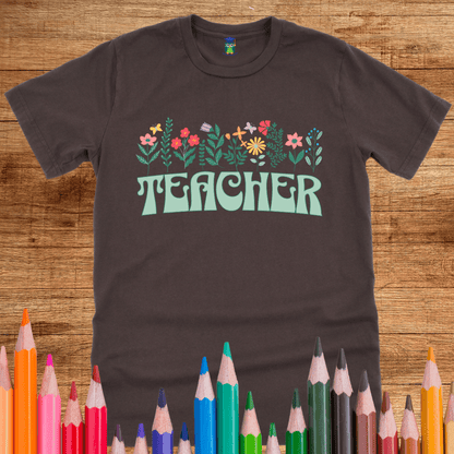 Teacher with Flowers Teacher Shirt - teachngear