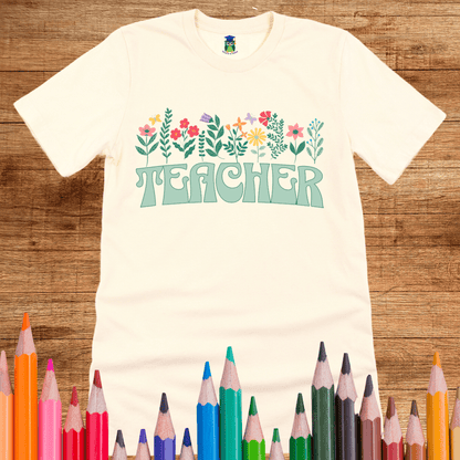Teacher with Flowers Teacher Shirt - teachngear