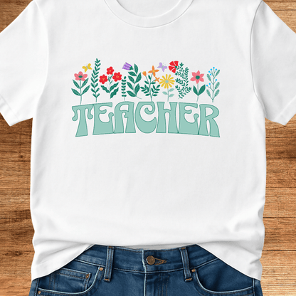Teacher with Flowers Teacher T-Shirt - teachngear