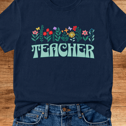 Teacher with Flowers Teacher T-Shirt - teachngear