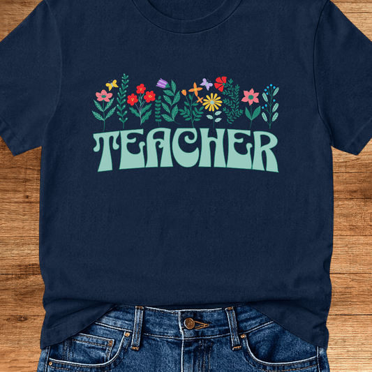 Teacher with Flowers Teacher T-Shirt - teachngear