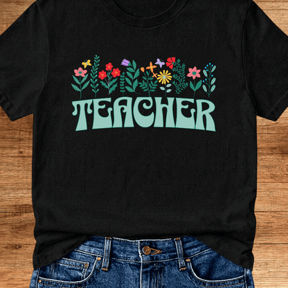 Teacher with Flowers Teacher T-Shirt - teachngear
