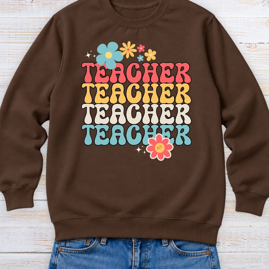 Teacher with Stars and Flowers Teacher Sweatshirt - teachngear