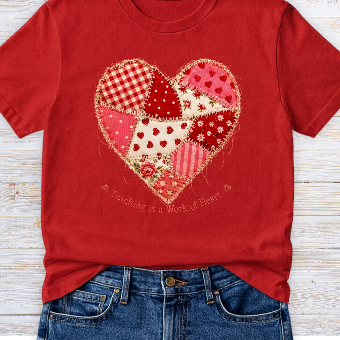 Teaching is a Work of Heart Patchwork Style Teacher T-Shirt - teachngear