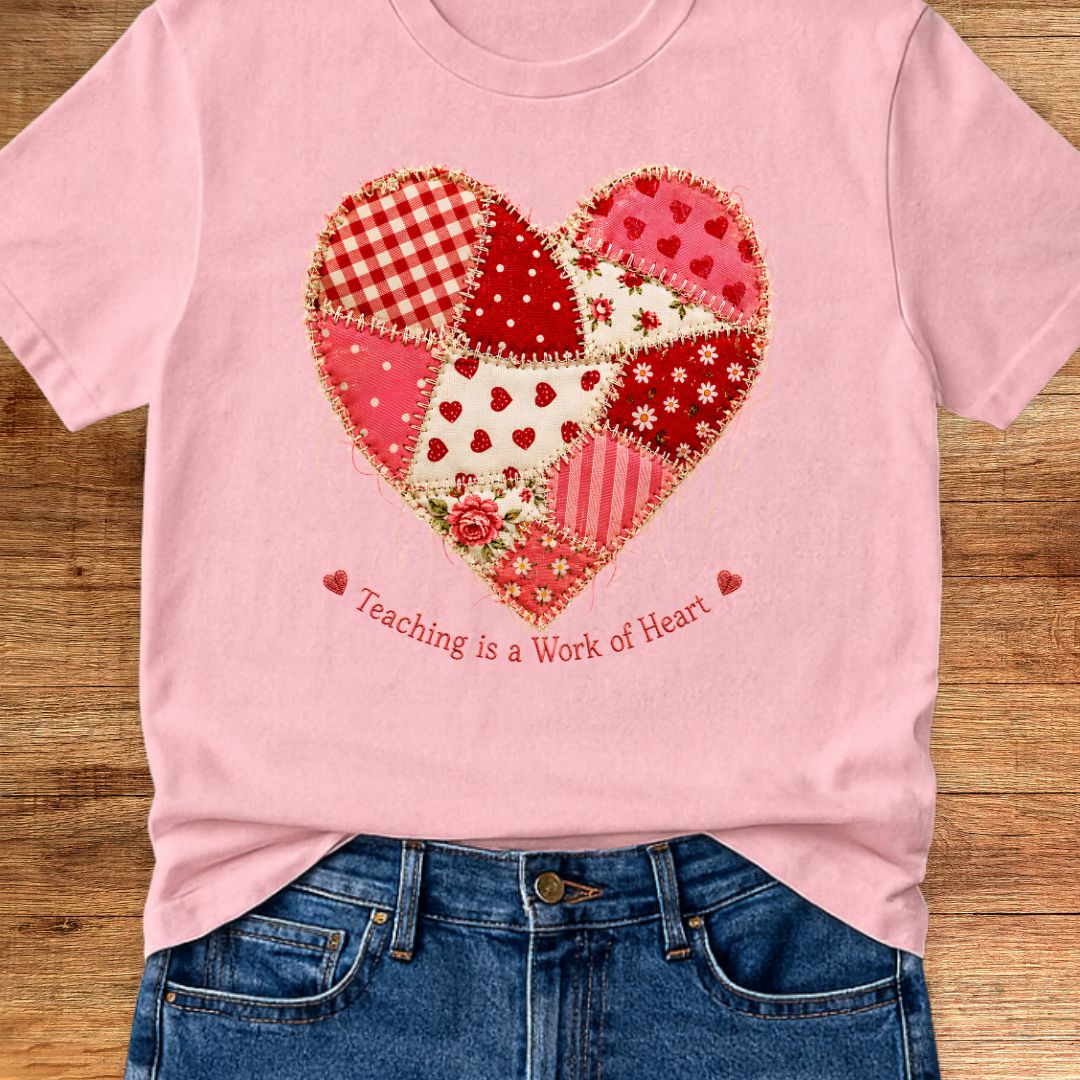 Teaching is a Work of Heart Patchwork Style Teacher T-Shirt - teachngear