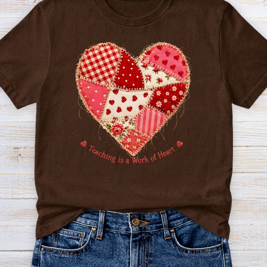 Teaching is a Work of Heart Patchwork Style Teacher T-Shirt - teachngear