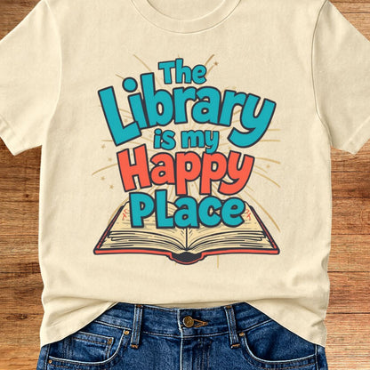 The Library is my Happy Place Teacher T-Shirt - teachngear