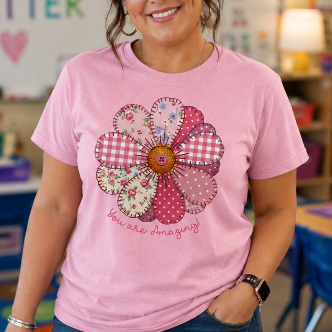 You are Amazing Patchwork Flower Teacher T-Shirt - teachngear