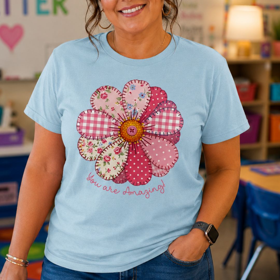 You are Amazing Patchwork Flower Teacher T-Shirt - teachngear