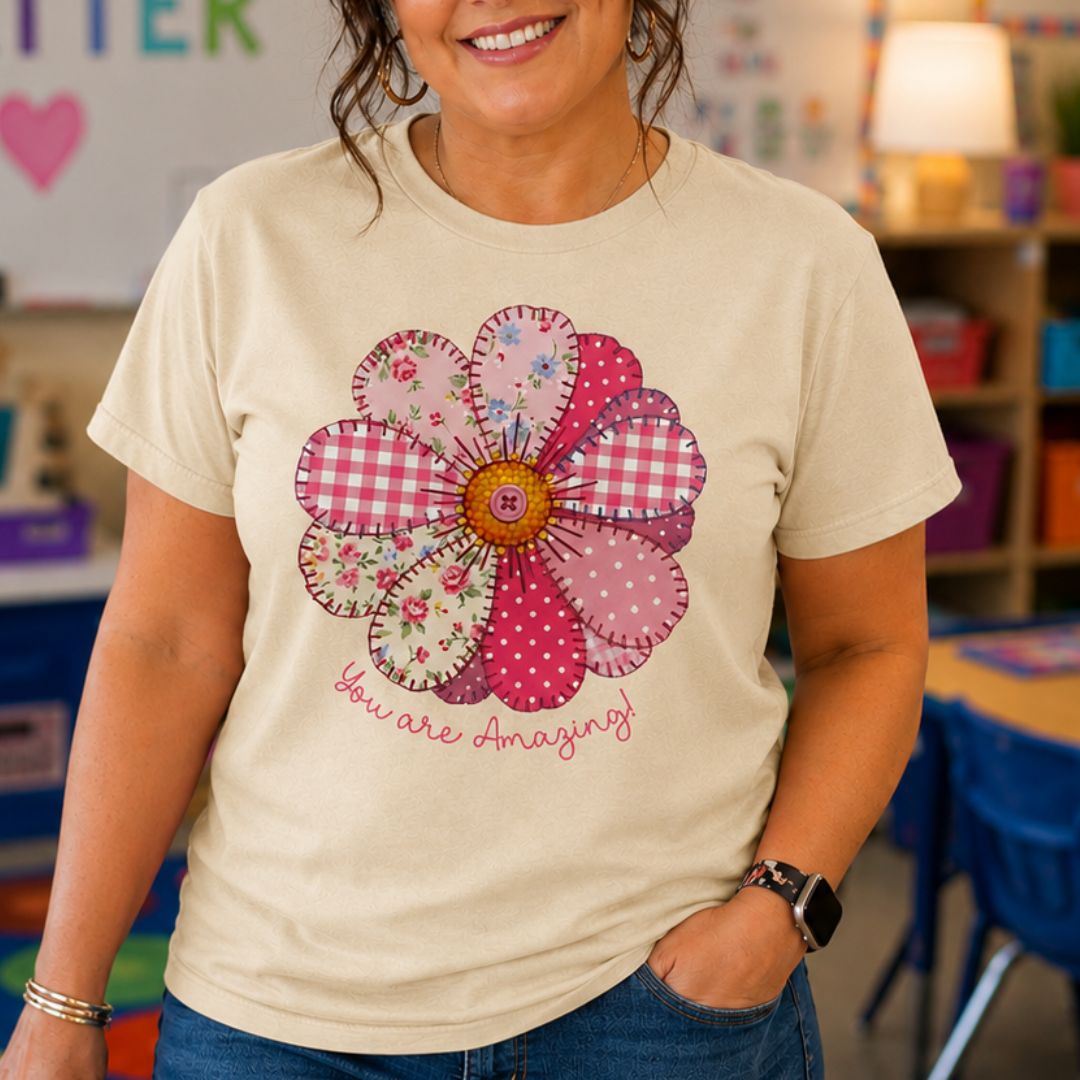 You are Amazing Patchwork Flower Teacher T-Shirt - teachngear