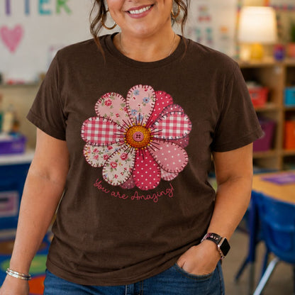 You are Amazing Patchwork Flower Teacher T-Shirt - teachngear