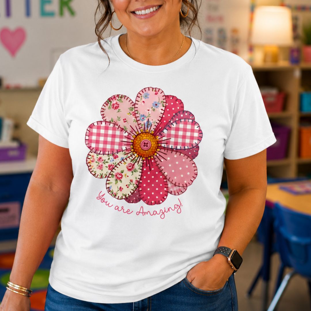 You are Amazing Patchwork Flower Teacher T-Shirt - teachngear
