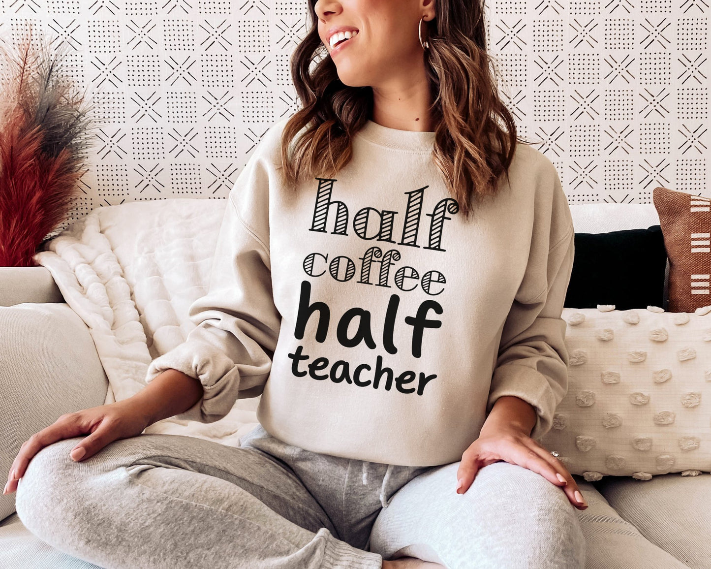 Half Coffee Half Teacher Sweatshirt teachngear